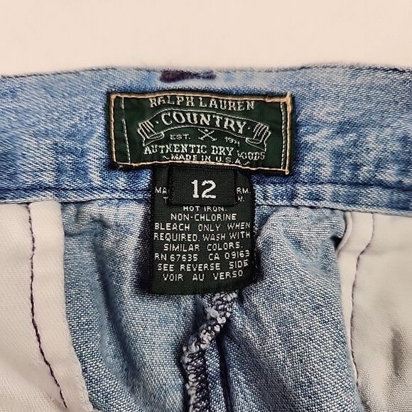 VTG Ralph Lauren Country Pleated Front Distressed Denim Jeans Shorts Size 12 Y2K - Picture 11 of 12